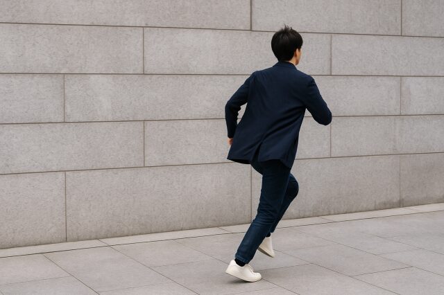 逃げ出す男性