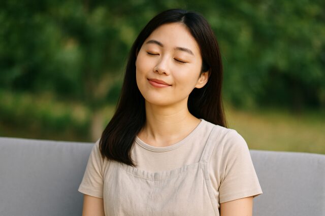 心を落ち着かせている女性